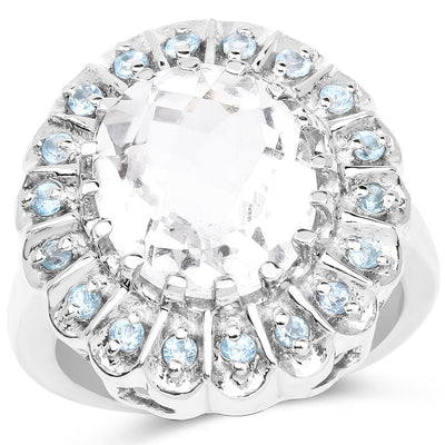Bague en argent sterling avec cristal de quartz de 5,90 carats et topaze bleu suisse