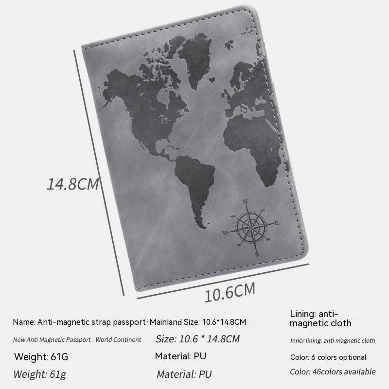 World Map Passport Case with Anti-Magnetic Features