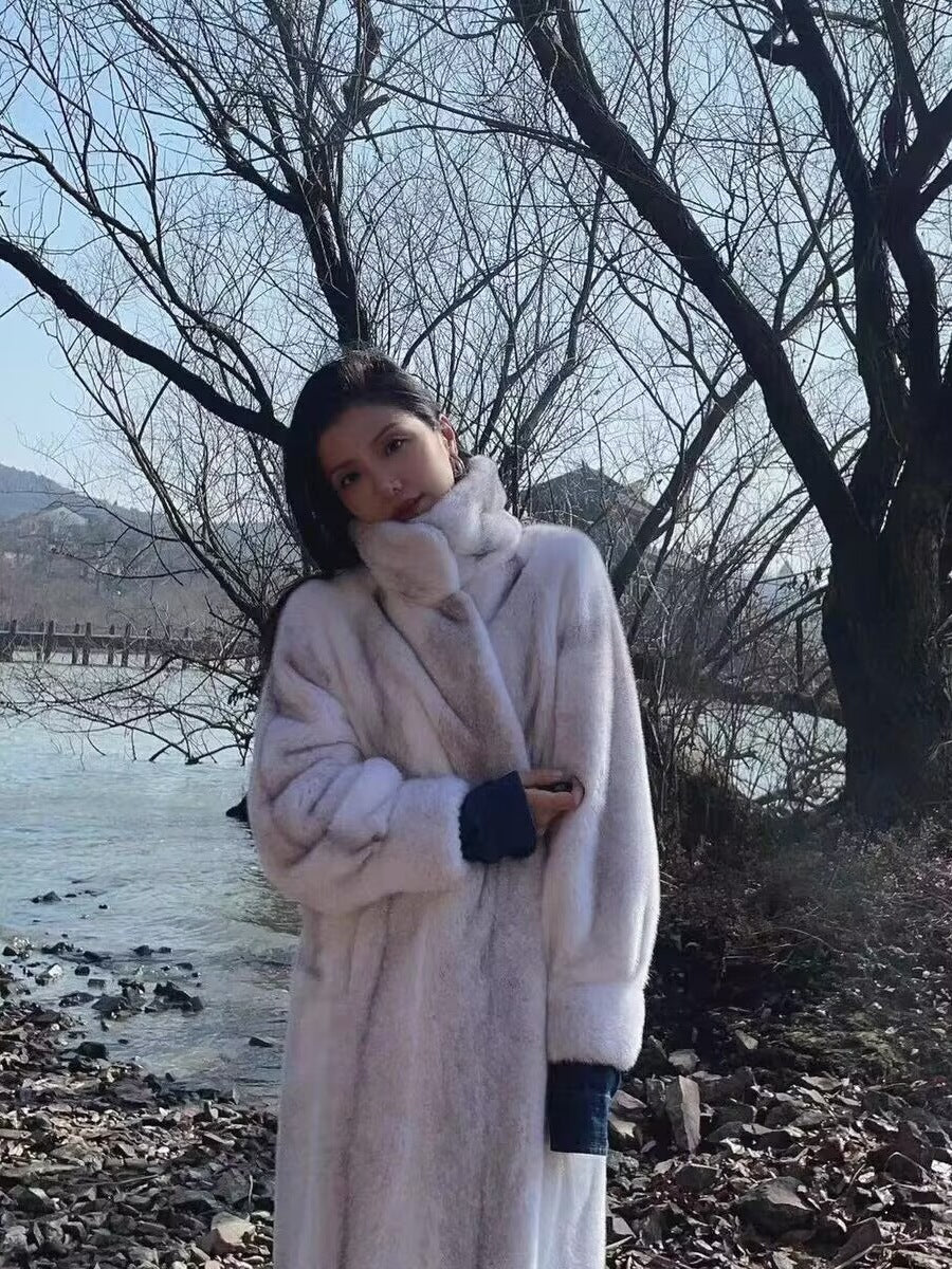 Women's Cross-Design Mink Fur Coat