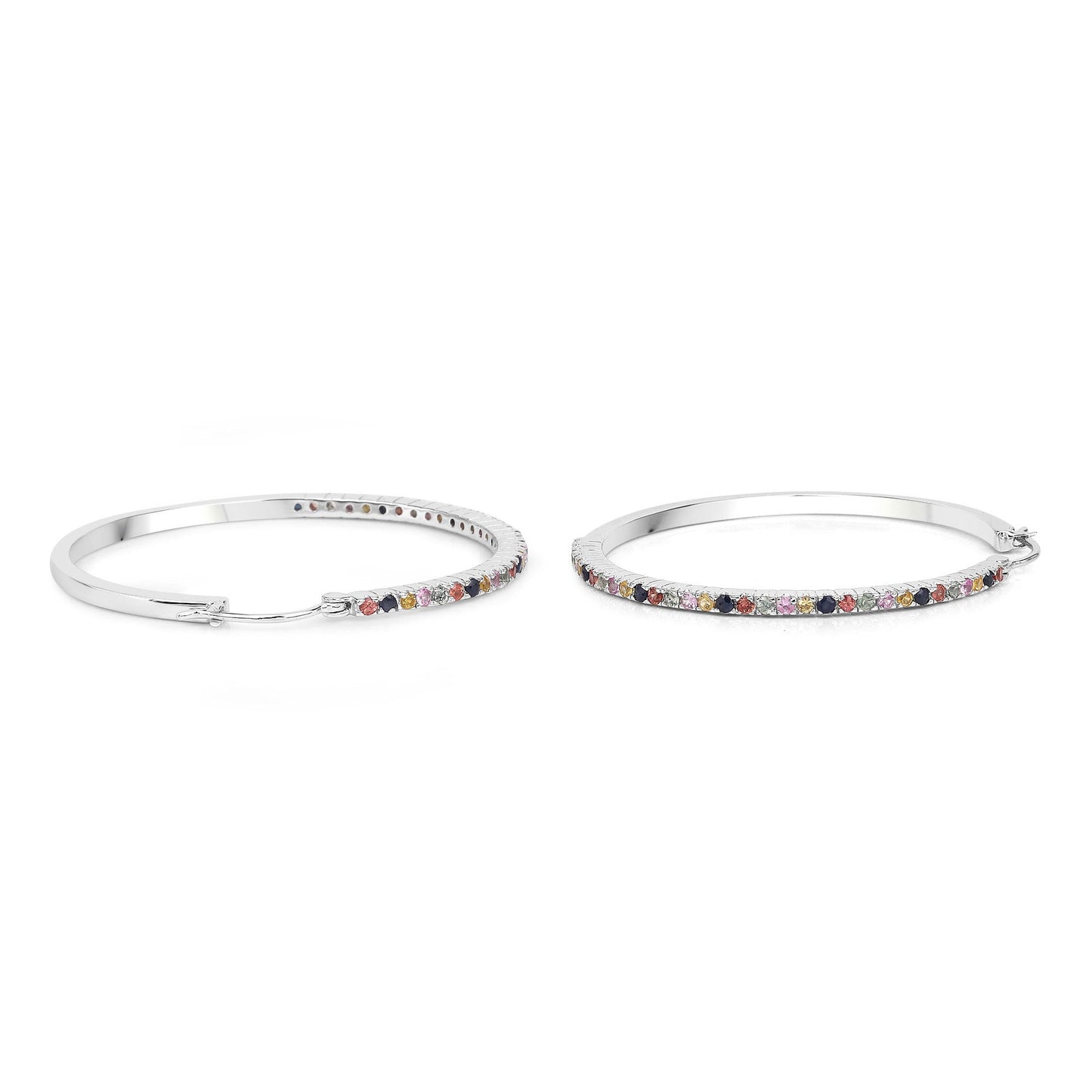 2.24 Carat Multi Sapphire .925 Sterling Silver Hoop Earrings