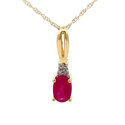 .02ct Pendentif en Rubis et Diamant en Or Jaune 10KT