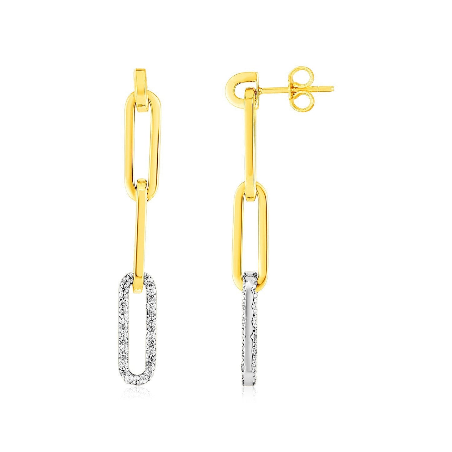 Pendientes colgantes de cadena de papel de oro amarillo de 14k con diamantes