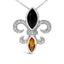 Collier Pendentif Fleur De Lis en Argent Sterling .925 avec Onyx, Citrine et Diamants