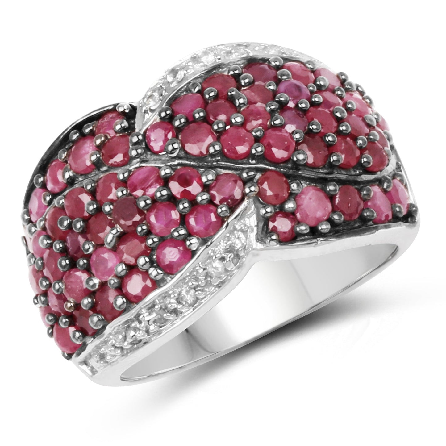 3.06 Carat Ruby & White Topaz .925 Sterling Silver Engagement Ring