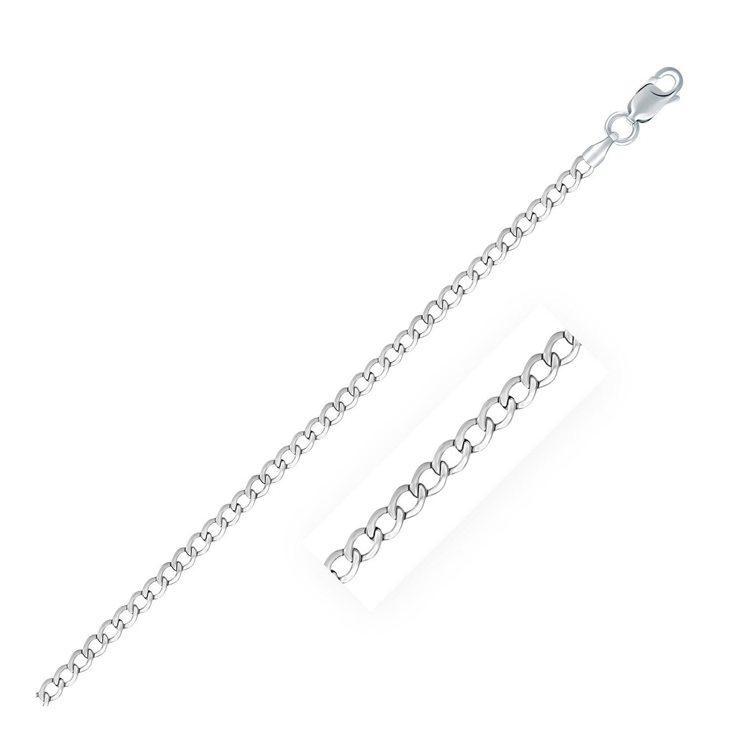 Rhodium Plated Sterling Silver Curb Chain Necklace