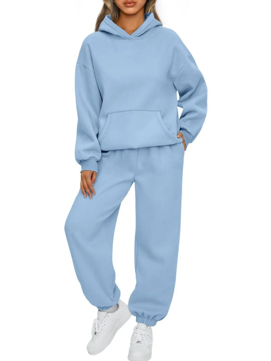 Plus Size Kangaroo Pocket Hoodie and Joggers Set
