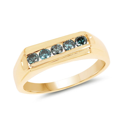 Bague de fiançailles en diamant bleu plaqué or jaune 14K