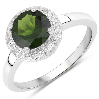 1.90 Carat Chrome Diopside & White Topaz Sterling Silver Ring