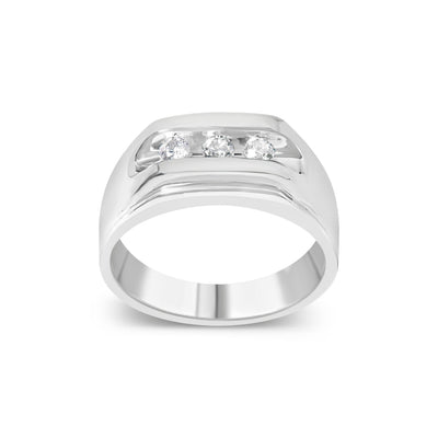 Men's .925 Sterling Silver Diamond Channel Set 3 Stone Ring - Size 10