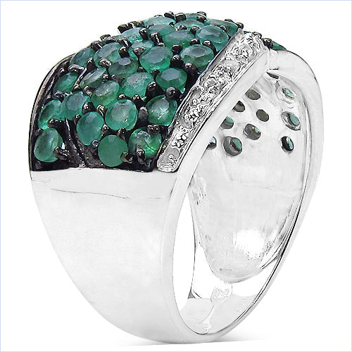 2.28 Carat Genuine Emerald & White Topaz Sterling Silver Ring