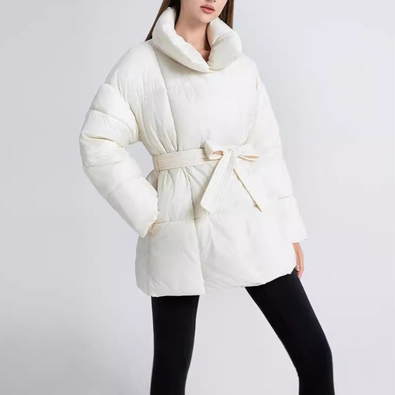 Winter Plaid Lapel Coat with Lace-up Design