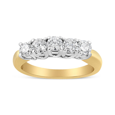 18K Yellow Gold 1.0 Cttw 5 Stone Round Cut Diamond Ring - Size 6
