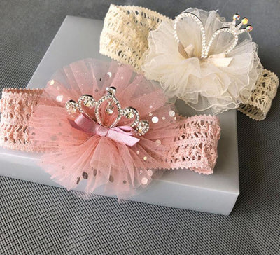 Elegant Handmade Baby Girl Hair Band with Rhinestone Crown - Perfect for Infants - Korvel
