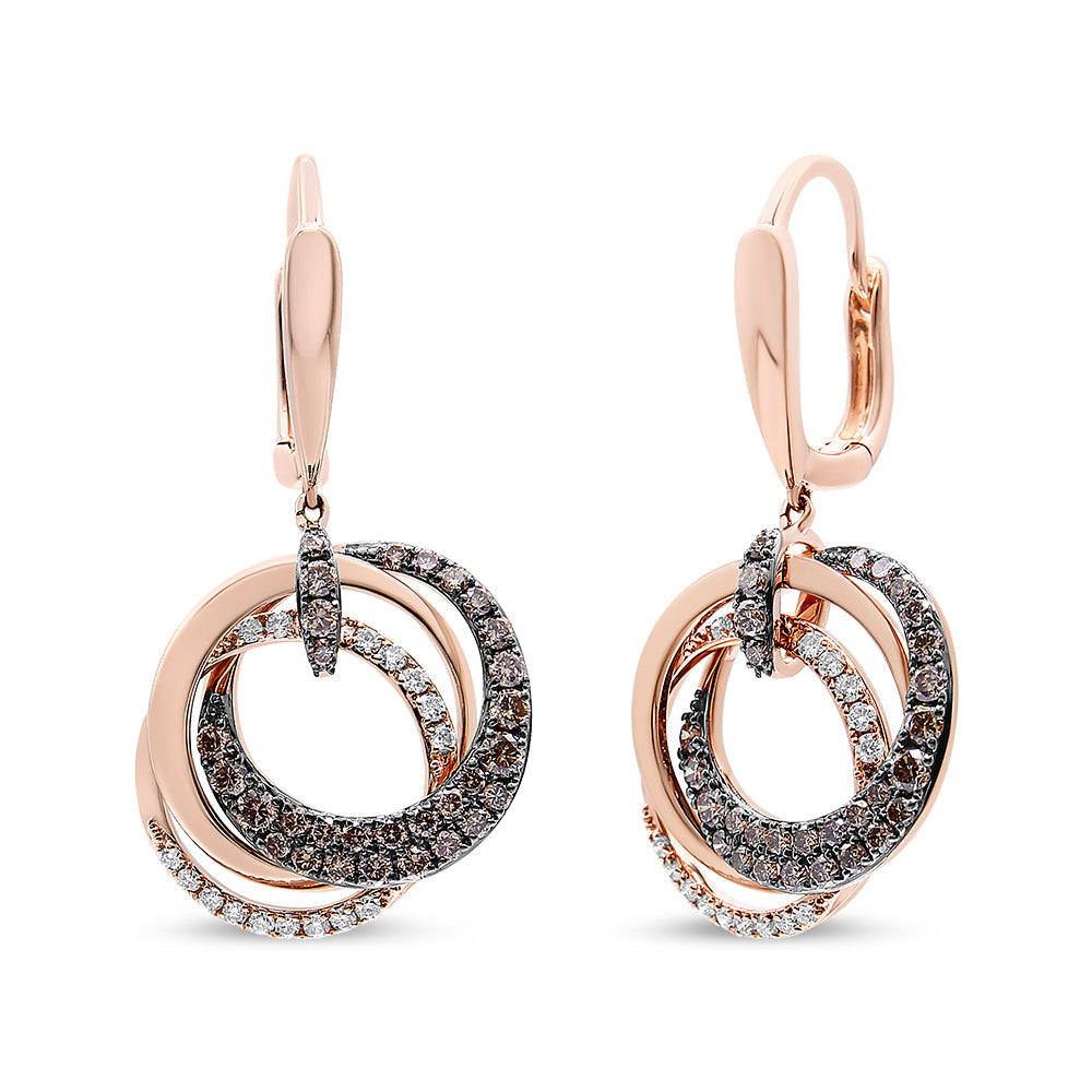 Boucles d'oreilles pendantes en or rose 14K avec diamants entrelacés