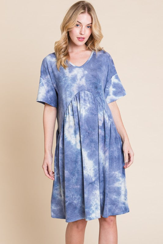 Stylish Tie-Dye V-Neck Half Sleeve Dress