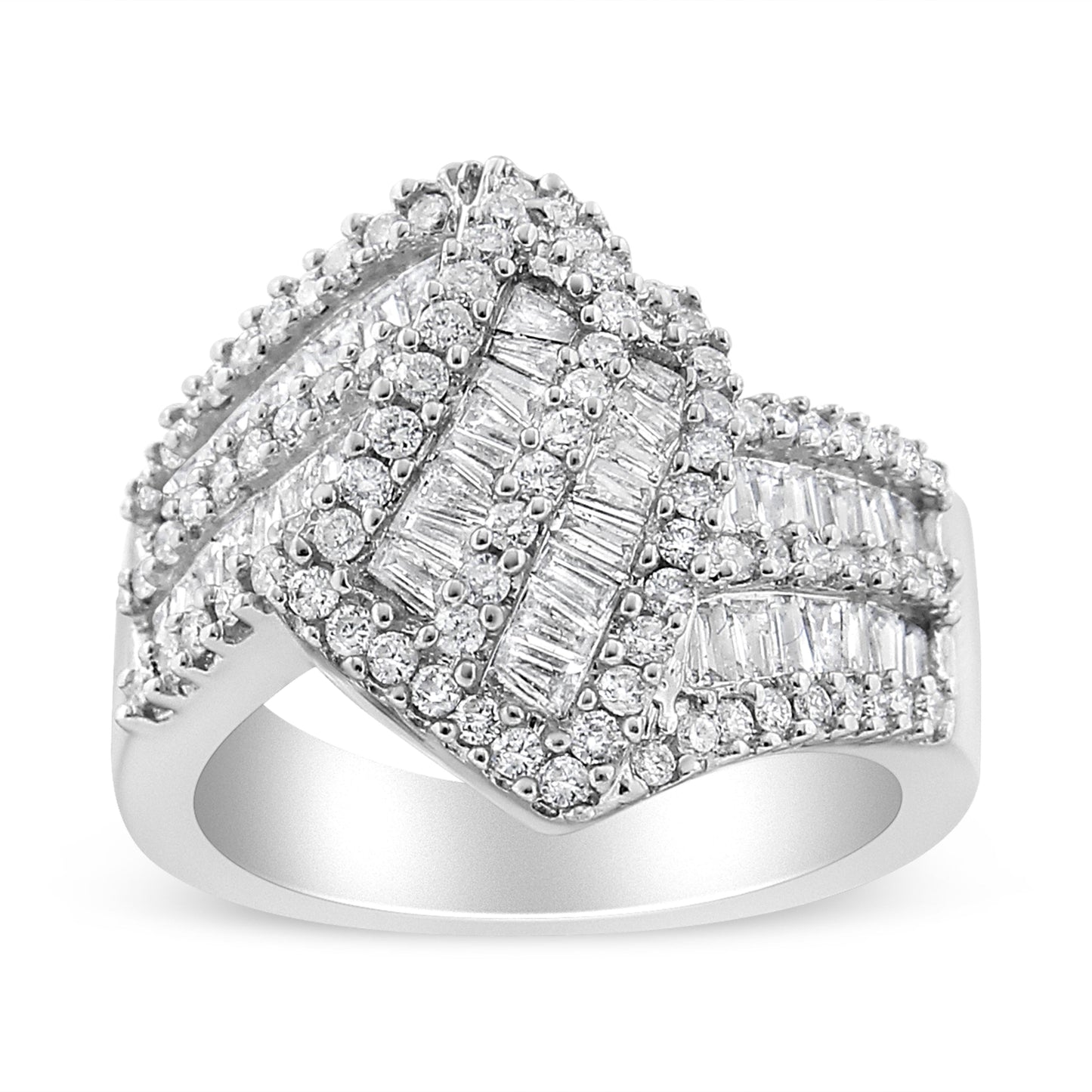 Bague cocktail en diamant bypass en or blanc 14K - Taille 7