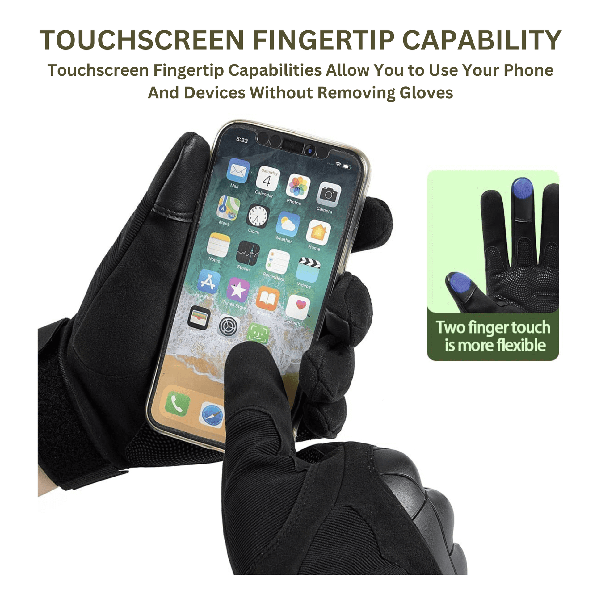 Tactical Military Airsoft Gloves for Outdoor Sports, Paintball, and Motorcycling with Touchscreen Fingertip Capability - Korvel