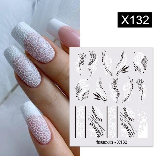 Calcomanías de Arte de Uñas con Líneas Francesas de Cáscara de Huevo - Diseño Floral Geométrico