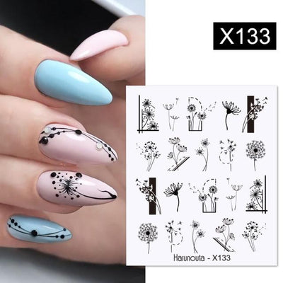 Egg Shell French Lines Nail Art Decals - Geometric Floral Design