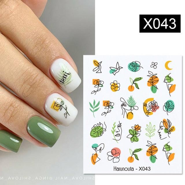 Calcomanías de Arte de Uñas con Líneas Francesas de Cáscara de Huevo - Diseño Floral Geométrico