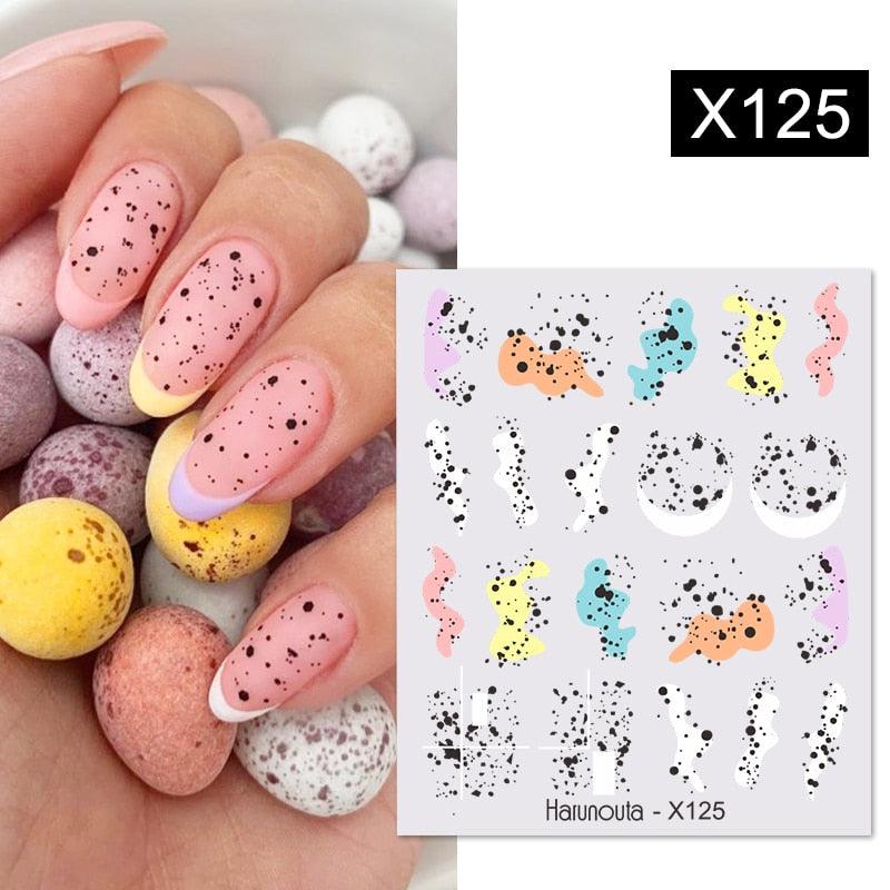 Calcomanías de Arte de Uñas con Líneas Francesas de Cáscara de Huevo - Diseño Floral Geométrico