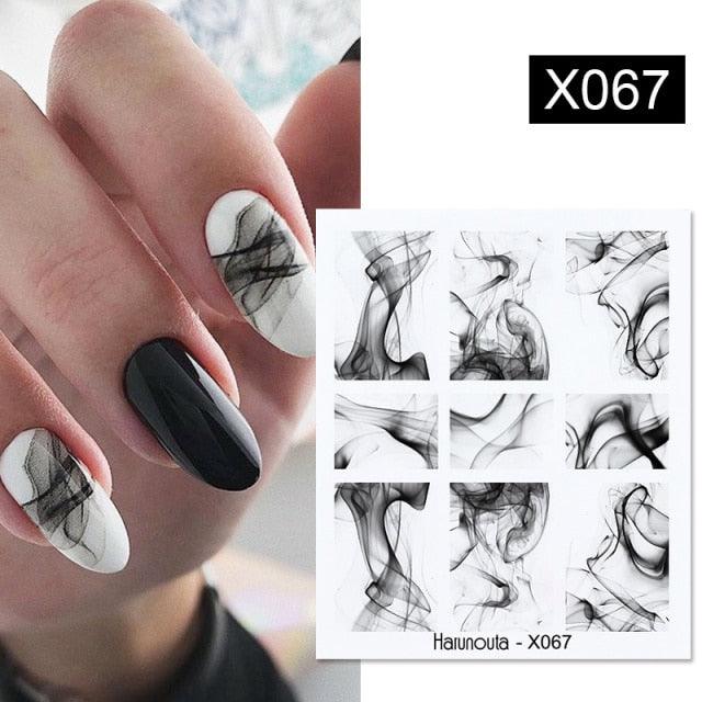 Calcomanías de Arte de Uñas con Líneas Francesas de Cáscara de Huevo - Diseño Floral Geométrico