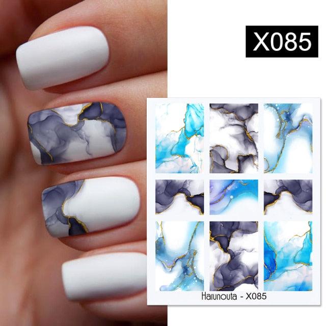Calcomanías de Arte de Uñas con Líneas Francesas de Cáscara de Huevo - Diseño Floral Geométrico