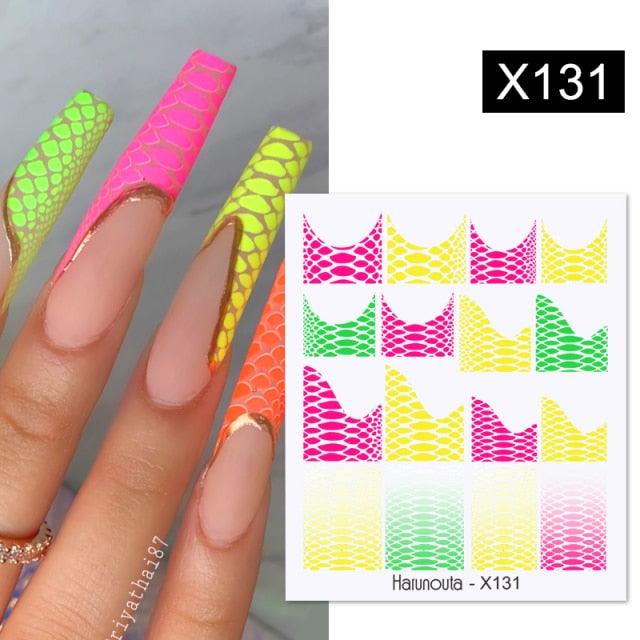 Calcomanías de Arte de Uñas con Líneas Francesas de Cáscara de Huevo - Diseño Floral Geométrico