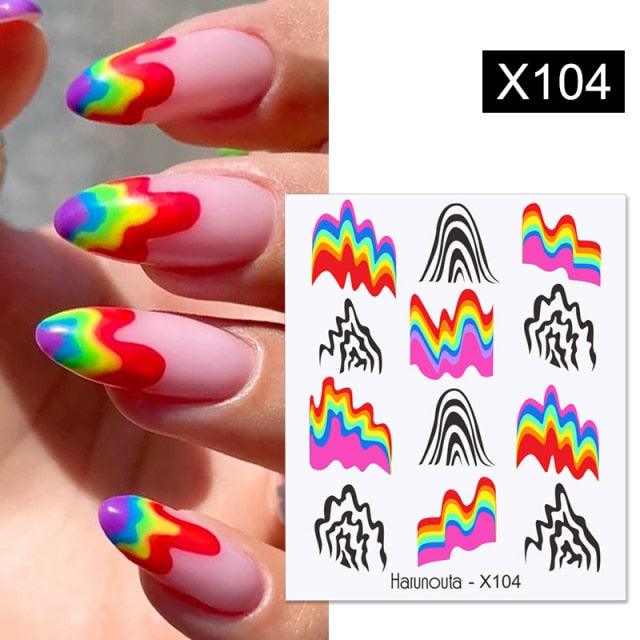 Calcomanías de Arte de Uñas con Líneas Francesas de Cáscara de Huevo - Diseño Floral Geométrico