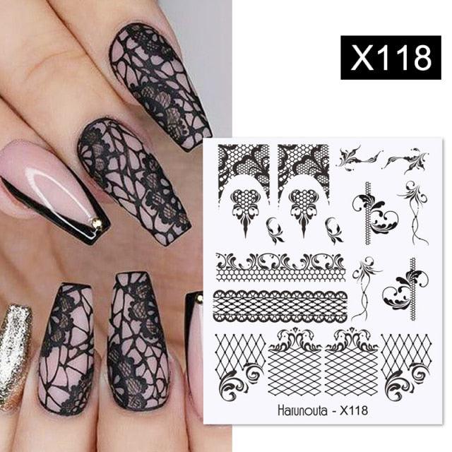 Calcomanías de Arte de Uñas con Líneas Francesas de Cáscara de Huevo - Diseño Floral Geométrico