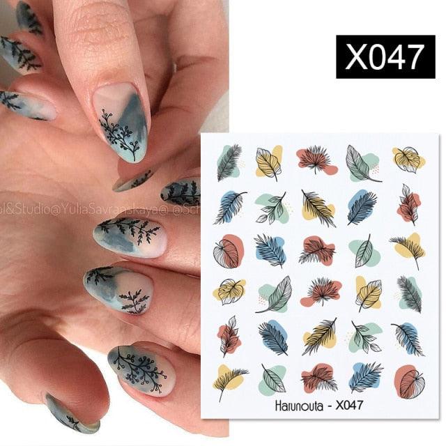 Calcomanías de Arte de Uñas con Líneas Francesas de Cáscara de Huevo - Diseño Floral Geométrico