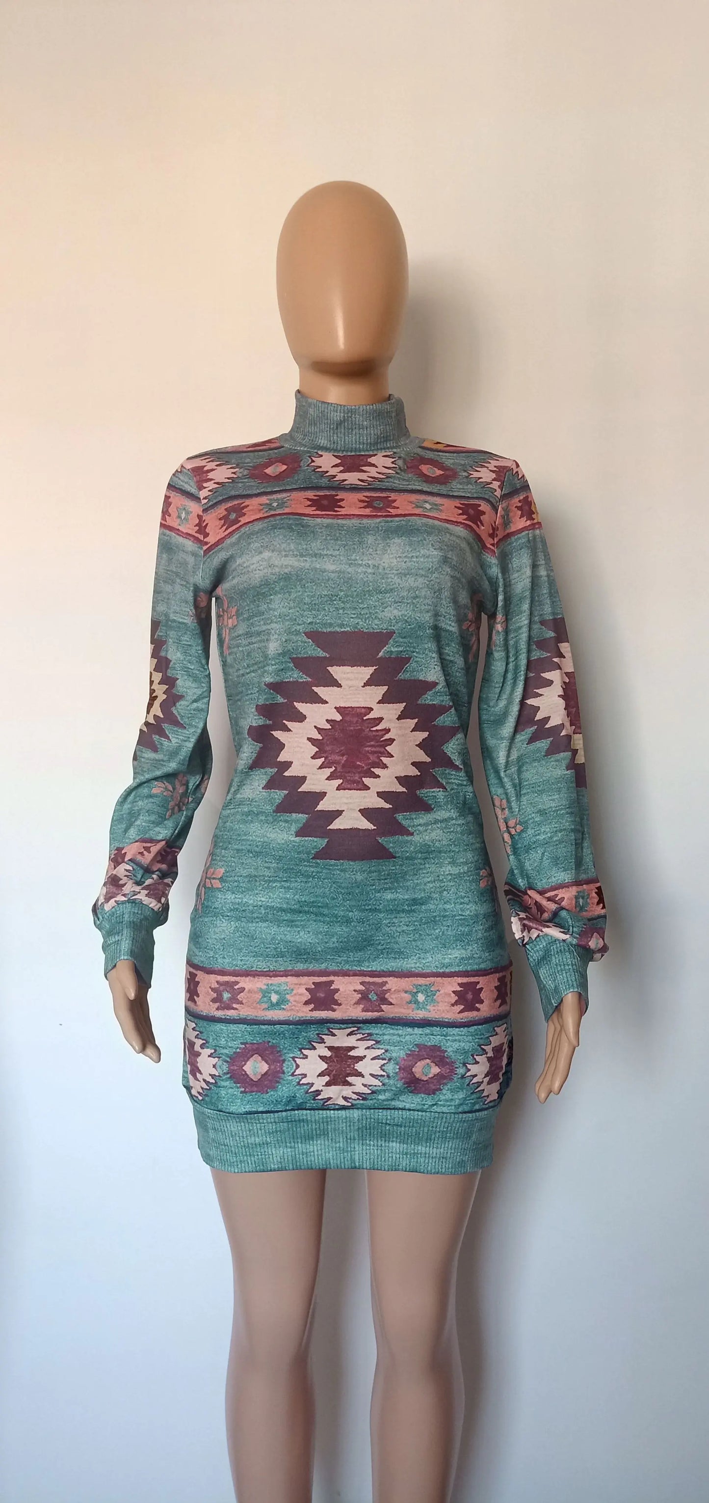 Vestido Mini de Estampado Bohemio - Manga Larga, Ajuste Casual para Otoño e Invierno