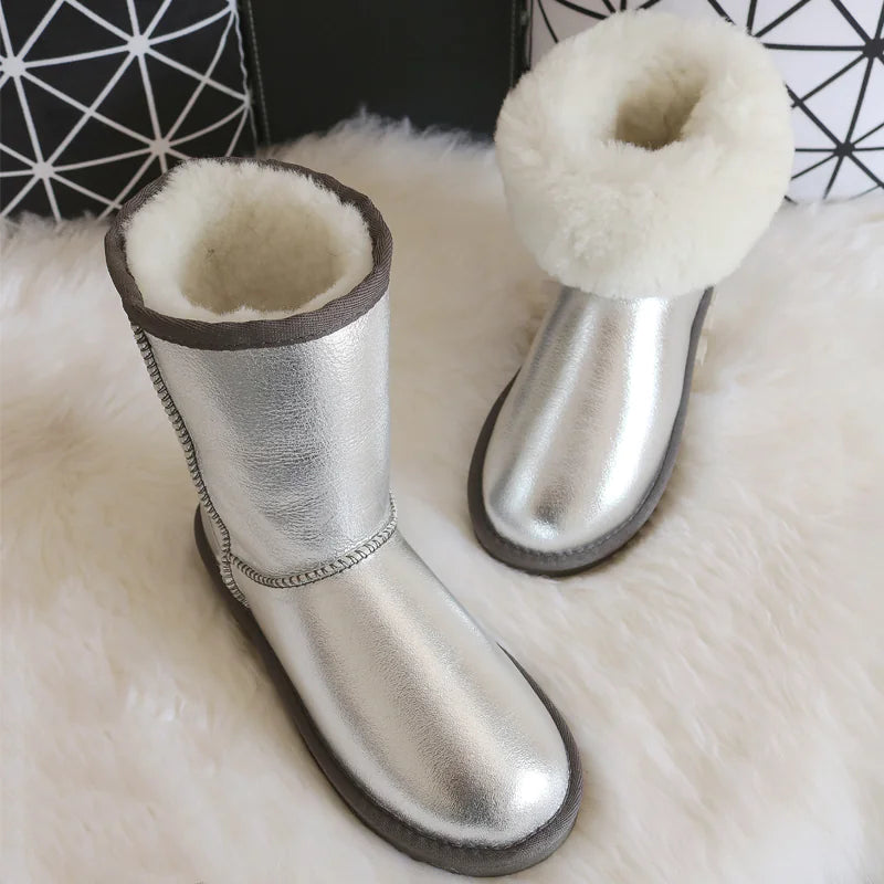 Botas de Nieve de Piel de Oveja Impermeables para Mujeres