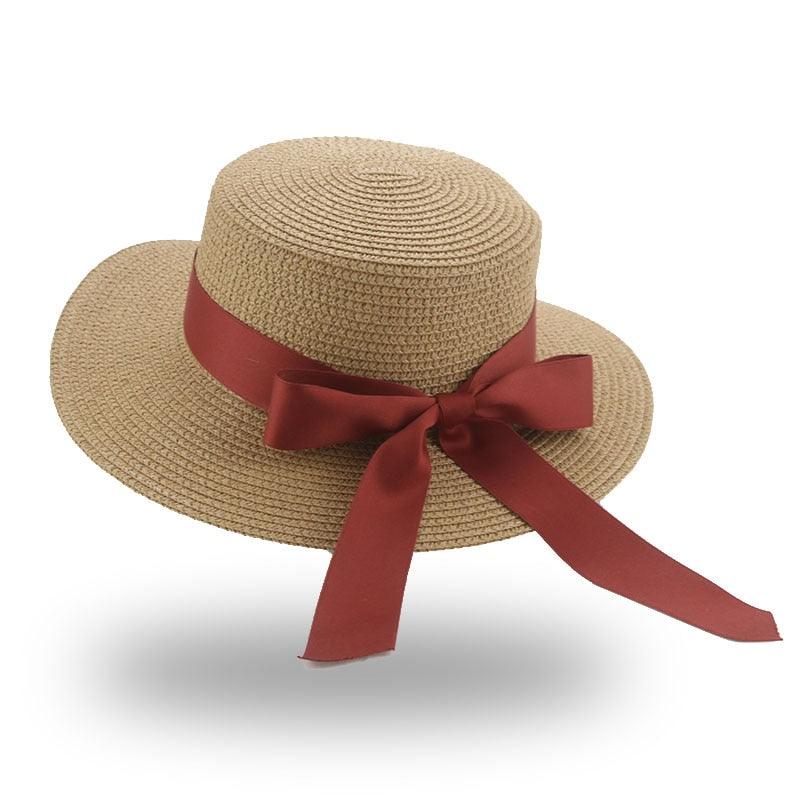 Sombrero de Paja Elegante para Mujeres en Verano con Lazo