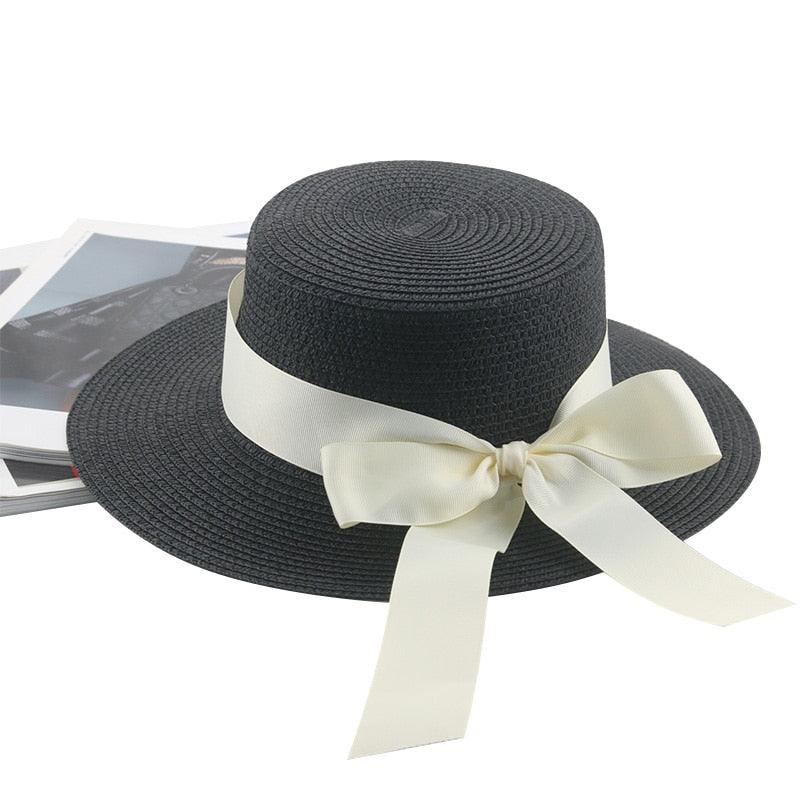 Sombrero de Paja Elegante para Mujeres en Verano con Lazo