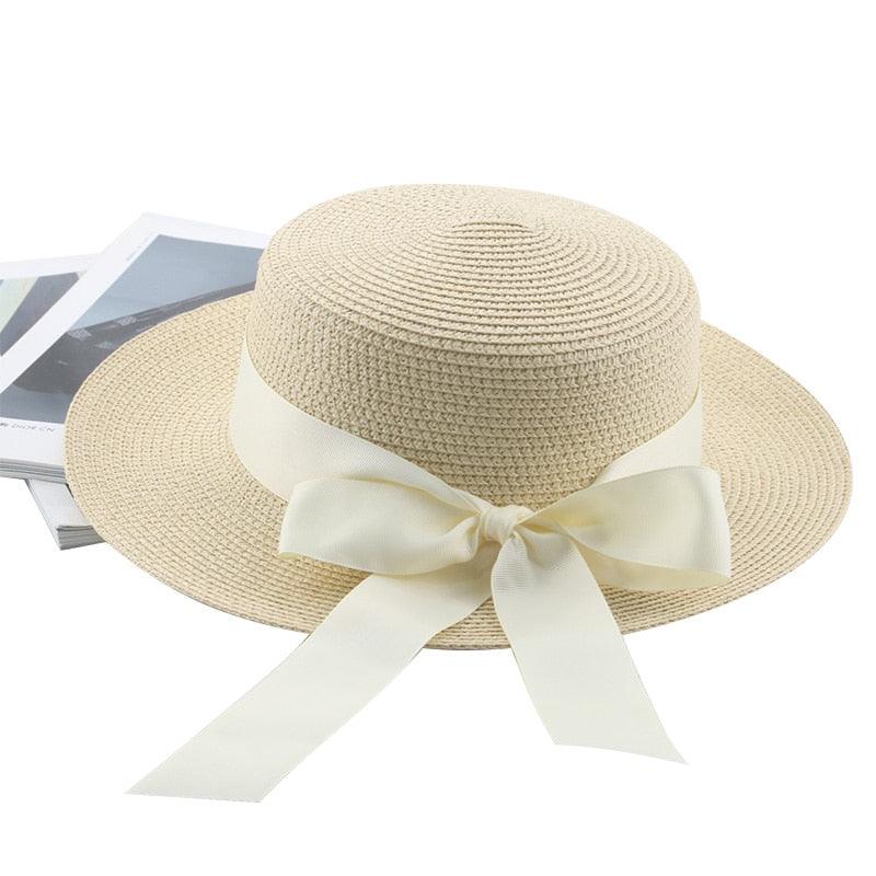 Sombrero de Paja Elegante para Mujeres en Verano con Lazo