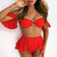 Conjunto de Bikini Negro Elegante de Cintura Alta con Diseño de Volantes