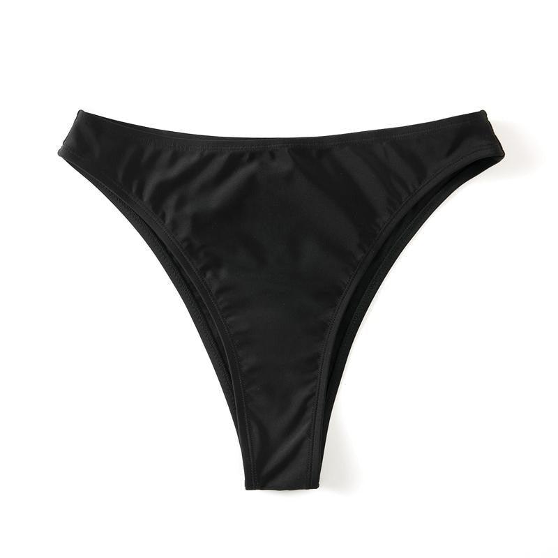Conjunto de Bikini Negro Elegante de Cintura Alta con Diseño de Volantes