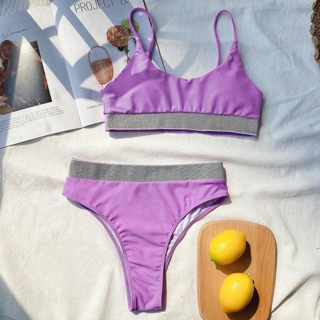 Elegant High Waist Black Bikini Set for Women