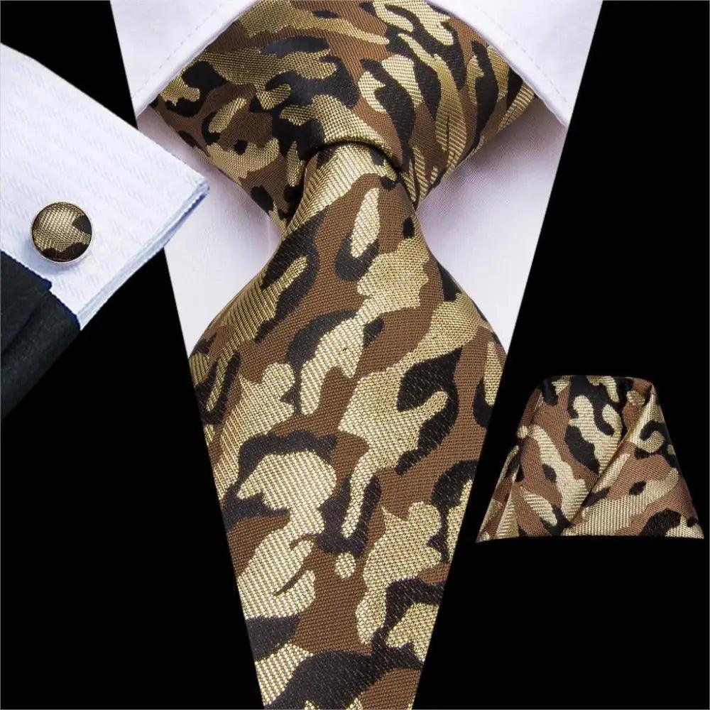 Conjunto de Corbata de Oro Elegante para Hombres con Pañuelo y Gemelos