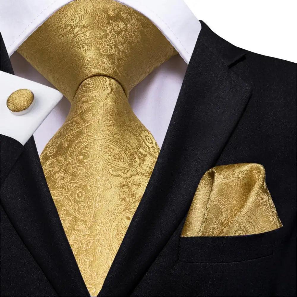 Conjunto de Corbata de Oro Elegante para Hombres con Pañuelo y Gemelos