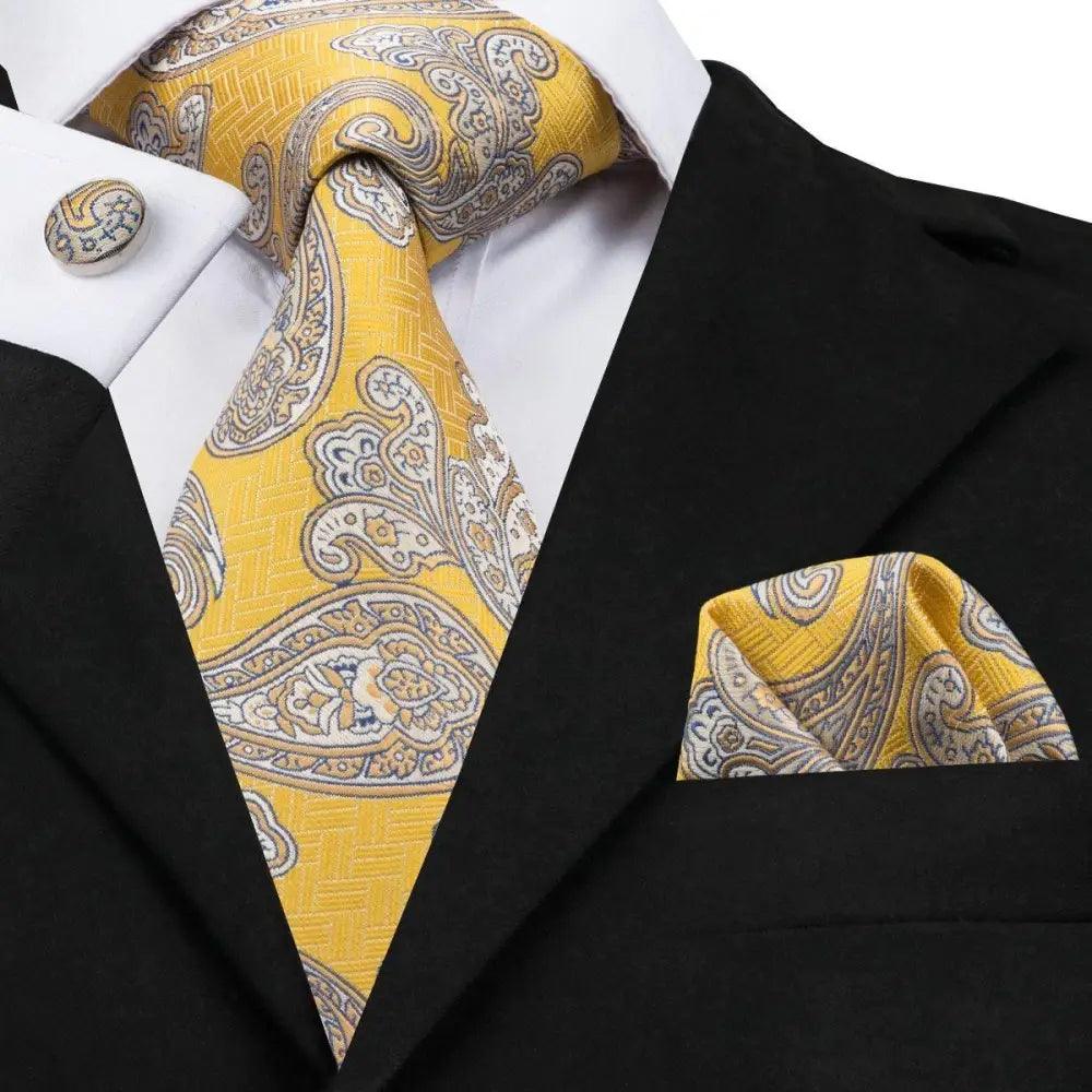 Conjunto de Corbata de Oro Elegante para Hombres con Pañuelo y Gemelos