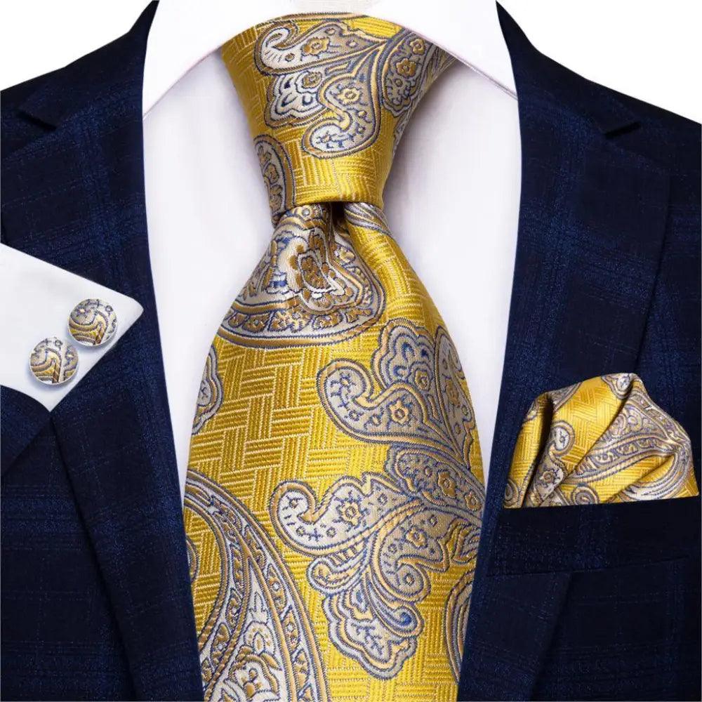 Conjunto de Corbata de Oro Elegante para Hombres con Pañuelo y Gemelos