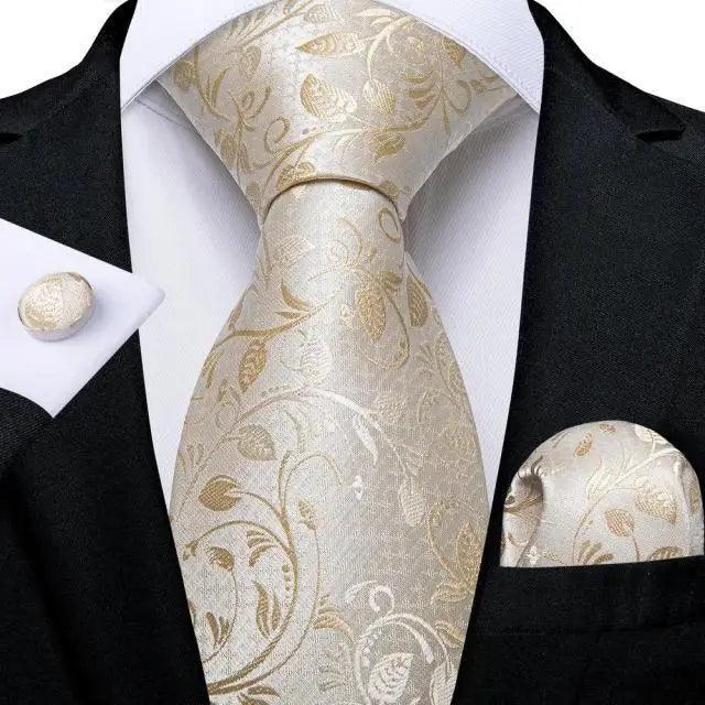 Conjunto de Corbata de Oro Elegante para Hombres con Pañuelo y Gemelos