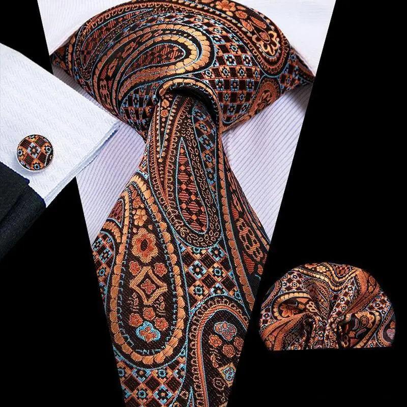 Conjunto de Corbata de Oro Elegante para Hombres con Pañuelo y Gemelos