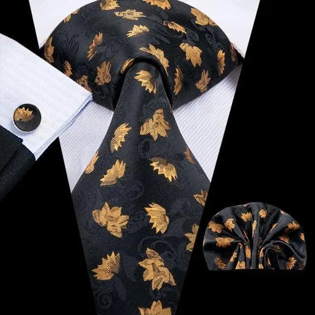 Conjunto de Corbata de Oro Elegante para Hombres con Pañuelo y Gemelos
