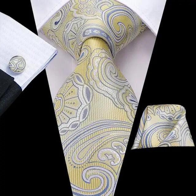 Conjunto de Corbata de Oro Elegante para Hombres con Pañuelo y Gemelos