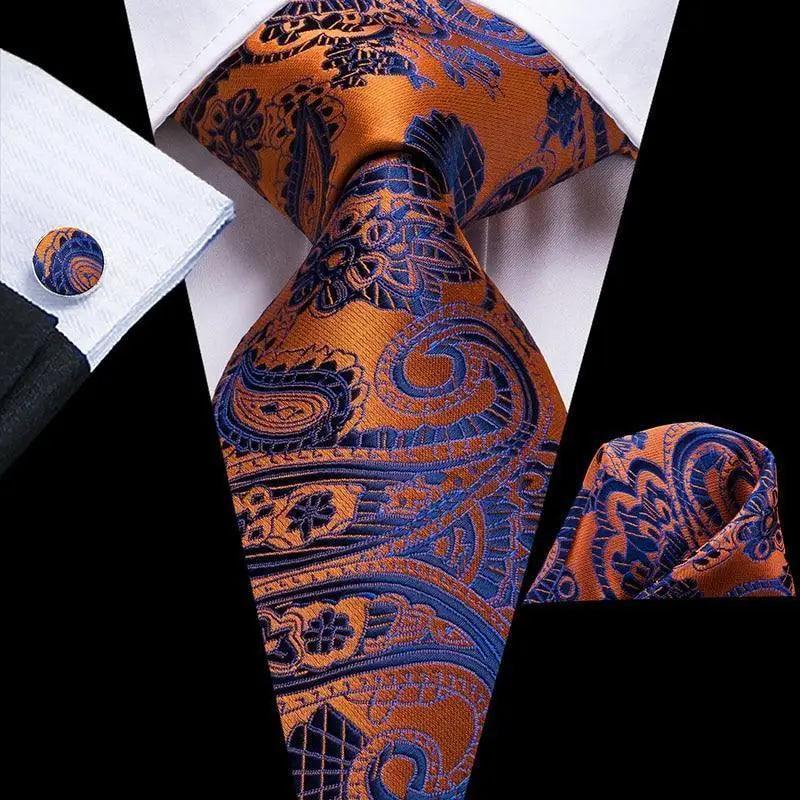 Conjunto de Corbata de Oro Elegante para Hombres con Pañuelo y Gemelos