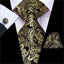 Conjunto de Corbata de Oro Elegante para Hombres con Pañuelo y Gemelos