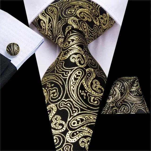 Conjunto de Corbata de Oro Elegante para Hombres con Pañuelo y Gemelos